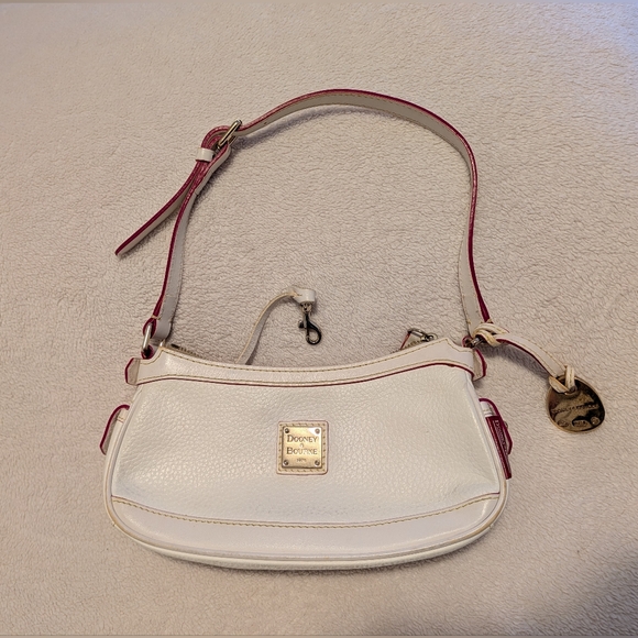 Dooney & Bourke Handbags - Dooney & Bourke Cream Leather Shoulder Bag with Red Trim